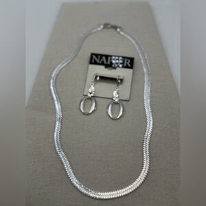 Vintage Napier Silver Serpentine Chain and pierced Earrings
